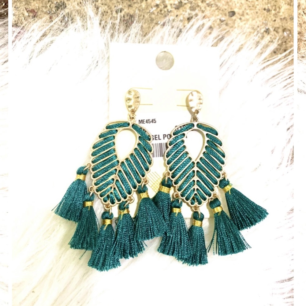 Willa Leaf Earrings in teal